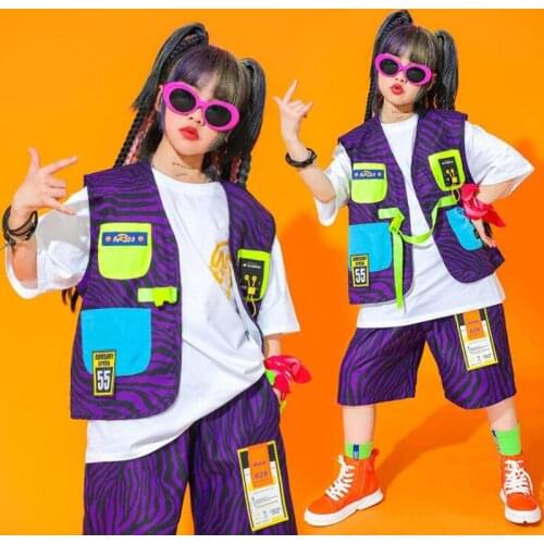 Kids Concert Dance Costumes Hip Hop Outfits Show Clothes Street Wear Tshirt Tops Shorts Kids Modern Jazz Stage Wear Clothes