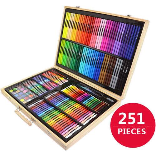 251 Piecs Art Tools Painting Set for Kids Children Drawing Water Color Pen Crayons Oil pastels for Kids with Wooden Case