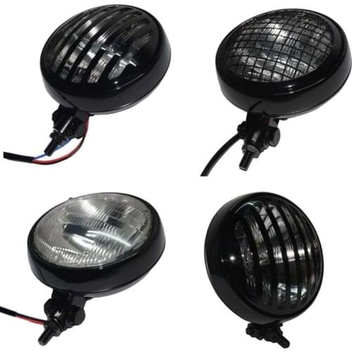6 " 10mm Stud Retro Motorcycle Headlight Black Hi/Low Mesh Grille Clear lens for Harley Dicati BikeChopper bobber Cafe Racer