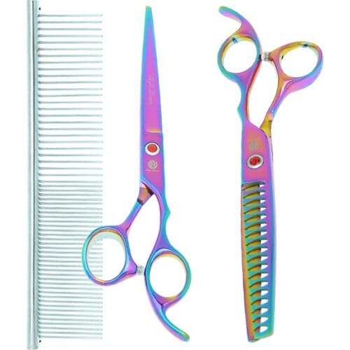 Purple Dragon 7 inch Pet Grooming Scissors Cat Hair Thinning Shear Sharp Scissors For Dog Animal Barber Cutting Tools B0018B