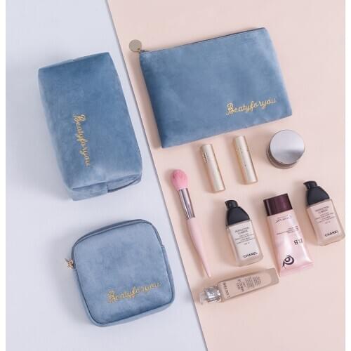 Flannel cosmetic storage bag portable flannel female clutch large capacity lipstick bag Nordic style ins four-piece set