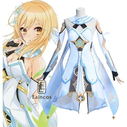 Genshin Impact Cosplay Costume Traveler Lumine Cosplay Costume Women White Costume Halloween Party Dress Uniform