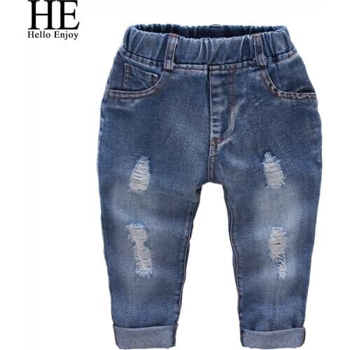 He Hello Enjoy Boys & Girls Ripped Jeans Fall Style Fashion Denim Trousers For Kids Children Hole Pants Spring Clothing