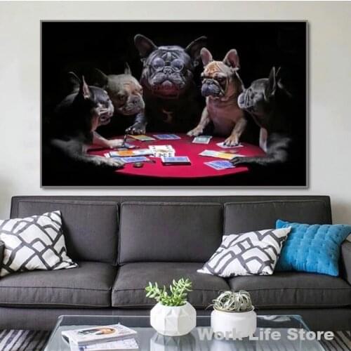 Dogs Playing Poker Cards Art Canvas Painting Wall Art Canvas Funny Animal bulldog Pictures Home Wall Decor Posters and Prints