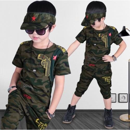 Boys Clothing Sets 2019 Fashion Summer Solid Cotton Camouflage T-shirts + Pants Kids Boys Suit Casual Style Children Sets