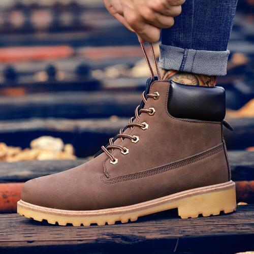 Coturno Brown High Top Mens Boots Leather Winter Snow Boots Men Waterproof With Fur Keep Warm Timber Bot Booties Land Shoes