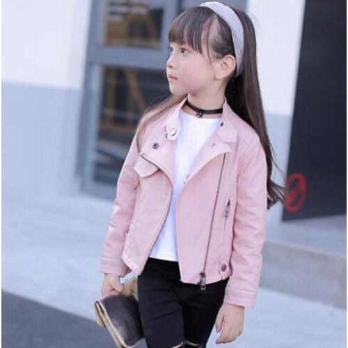 Girl PU jacket rivet zipper cool jacket leather clothes girl 5-13 years old collar zipper leather motorcycle