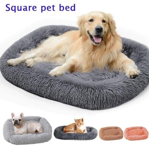 Square Pet Bed Dog Long Plush Beds Calming Bed Super Soft Fluffy Comfortable Pet Kennel Mat Cushion Dog Houses for Large Dogs