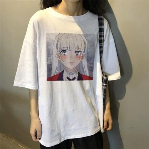 Summer Japanese Anime oversized TShirt Cartoon KAKEGURUI Anime TShirt Women Harajuku Tees Loose Short Sleeve Top 90s Kawaii tops