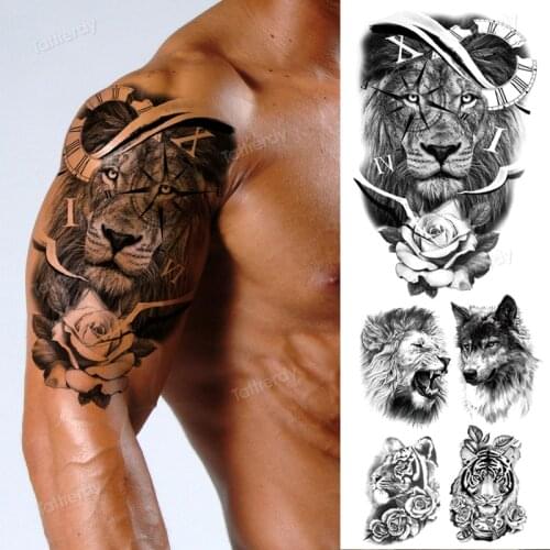 Lion tiger tattoo fake animals wolf fox forest waterproof temporary tatoo for men women body art arm shoulder tattoo stickers