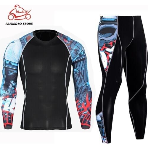 Motorbike tops and pants New Jogging compression Set Quick-drying Gym T-shirt Leggings Suit Sportswear Fitness Running suit