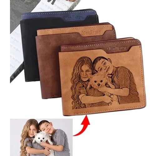 Engraving Wallet Mens Double Frosted Waterproof Short Multifunctional Fashion Casual Wallet Customize Picture Purse Gift