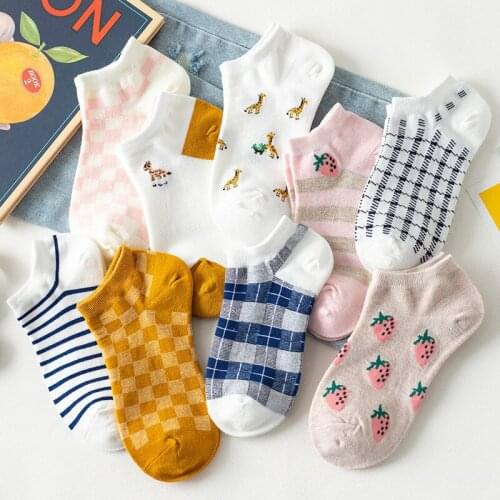 1 Pair of Pure Cotton Japanese Cute Strawberry Short Socks Summer New Product Thin Shallow Mouth Stripe Fashion Kawaii Women