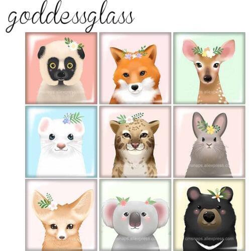 New Fashion Cartoon Lovely Animals 12mm/20mm/25mm/30mm Square photo glass cabochon demo flat back Making findings FB0290