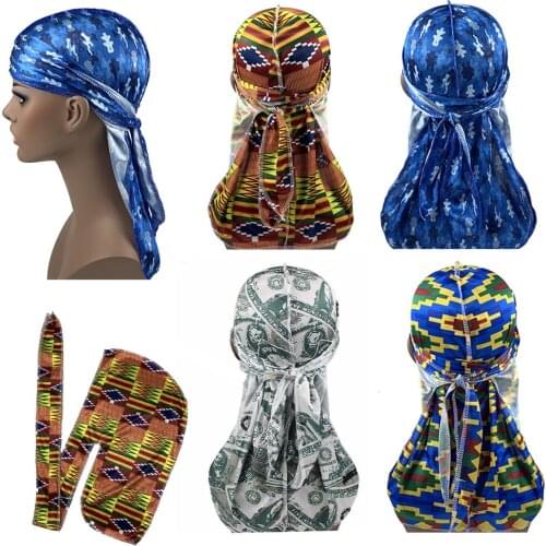 Bulk African design print female african durags for women satin do rags wave cap turban