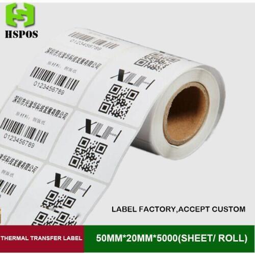 Transfer label stickers 50x20mmx5000 sheets one roll double row barcode labels can custom logo wholesale with a favorable price