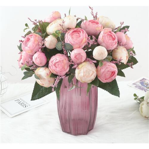Festive Artificial Flower Bridal Bouquet Holding Flowers Home Interior Decor Ornaments Pink Simulation Bouquet Tea Rose Flower
