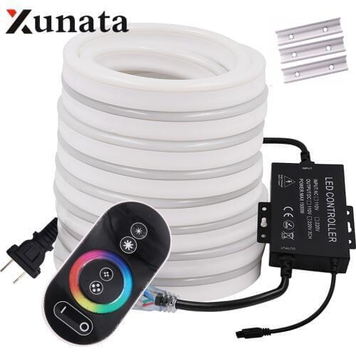 RGB Neon Light EU 220V Waterproof Outdoor Decoration WIFI Bluetooth Control Ribbon Tape Flexible 2835 5050 LED Strip 1m-100m