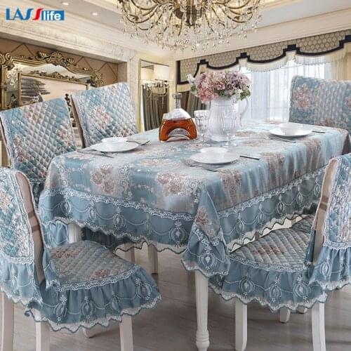 Luxury Fashion European Style Embroidered Lace Table Cloth Rectangular Dinning Tablecloths with Table Runner Chair Covers