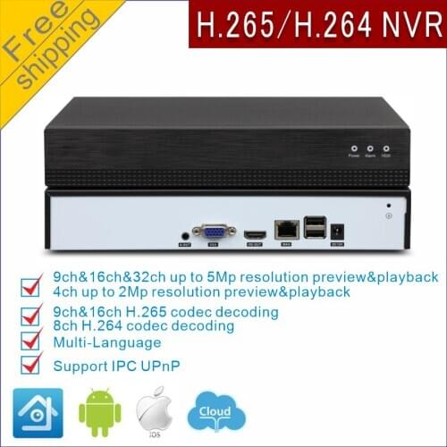 Free shipping NVR Full HD H.265 H.264 5MP 2MP 8CH 9CH 16CH 32 channel XM p2p cloud IP Camera CCTV NVR Network Video Recorder