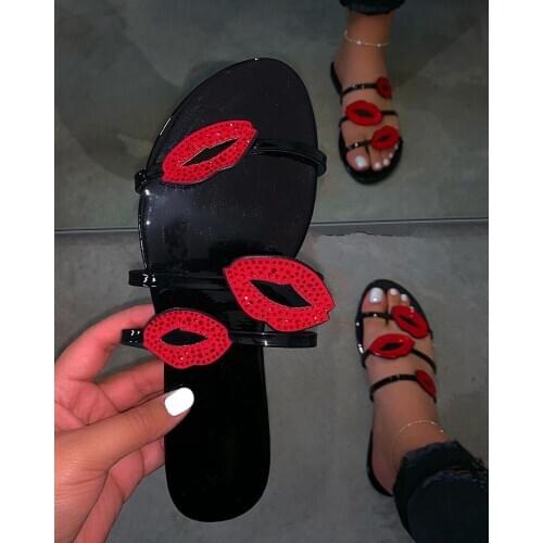 Ladiess Summer Slippers Females Sexy Red Lips Slippers Womens Fashion Leisure Beach Flip-flops Home Bathroom Non Slip Sandals