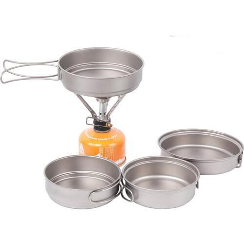 Titanium Folding Handle Frying Pan Cookware Fast Heated Cooking Pot with Mesh Bag Outdoor Cooker 350ml 500ml for Camping Picnic