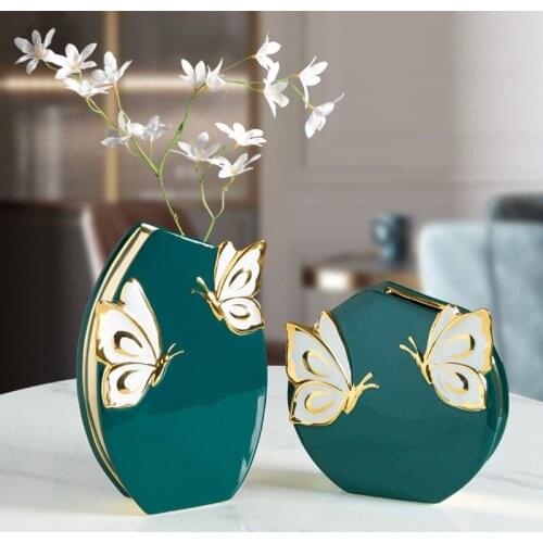 Modern Butterfly Ceramic Vase Fake Flower Resin Accessories Home Livingroom Furnishing Crafts Coffee Table Figurines Decoration