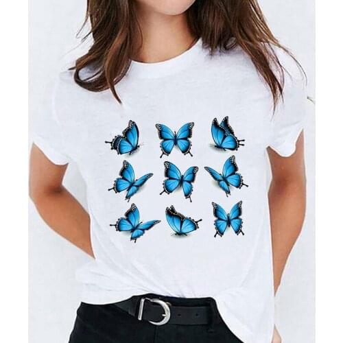 Stylish T-shirts for Women Butterfly Printing 90s Style Clothing Trend Fashion Ladies Print Lady Womens Ladies Tee T T-Shirt