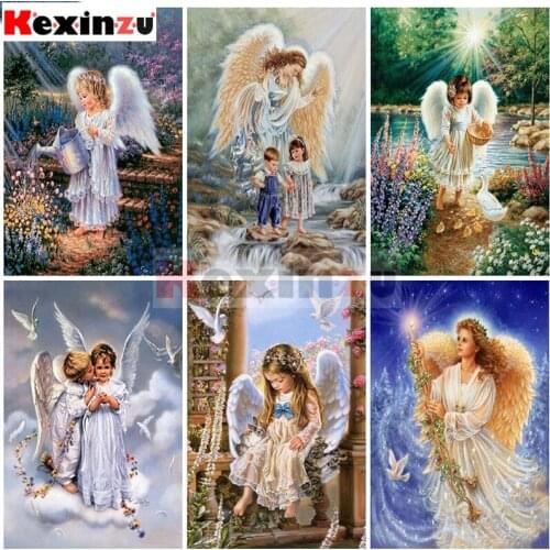 Kexinzu Rhinestone Painting Crystal Decor Diy Diamond Painting "Angel child scenery" 3D Cross Stitch Pattern Diamond Embroidery