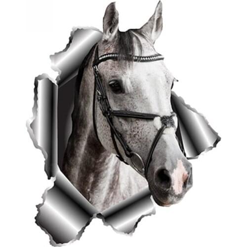 3D Horse Vinyl Stickers Torn Metal Decal Reflective Car Sticker Funny Animal Decals Automobile Accessories,13cm*10cm