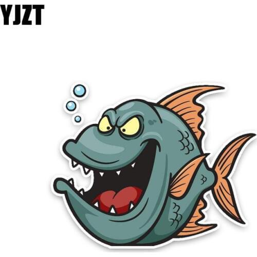YJZT 12.3*9.9CM PVC Decals Tricky Ferocious Ugly Fish Animal Fashion Car Sticker Cartoon Beautiful C1-3287