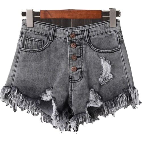 Plus Size Vintage Ripped Hole Fringe 5 Colors Denim Shorts Women Casual Korean Jeans Shorts 2021 Summer Girl Hot Shorts FC1147
