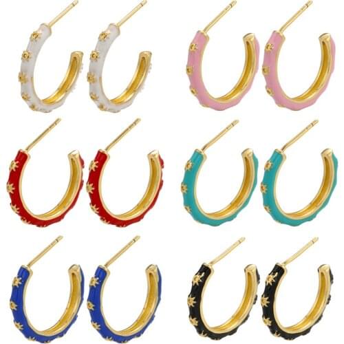 ZHUKOU gold color sun stud earrings for women summer Dripping oil Enamel C shape stud earrings fashion Jewelry wholesale VE401