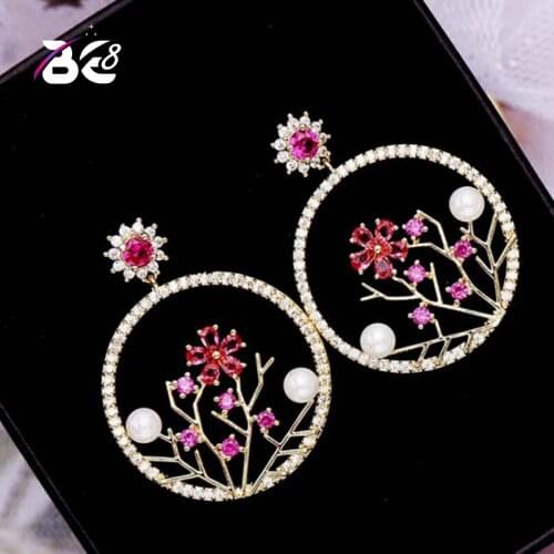 Be 8 New Fashion Big Round Flower Shape AAA Cubic Zirconia Drop Earrings for Women Statement Earrings Gift E603