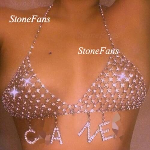 StoneFans Brand Custom Letter Body Chain Women Bra 12 Constellations Chain Jewelry Women Sexy Rhinestone Bra Jewellery