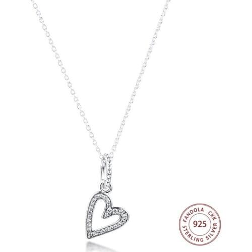 Sparkling Freehand Heart Collier Necklace Pendants 925 Sterling Silver Statement Necklaces for Women Fashion Jewelry collier