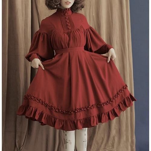 Woman Kawaii Lolita Dress Cosplay Lace Maid Dress Black Lantern Sleeve O-neck Loose Waist Princess Skirt Summer Party Black Wear