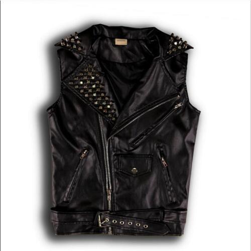S-3xl New Men And Women Zipper Sleeveless Slim Leather Rivets Vest Performance Pu Leather Jacket Nightclub Ds Singer Costumes