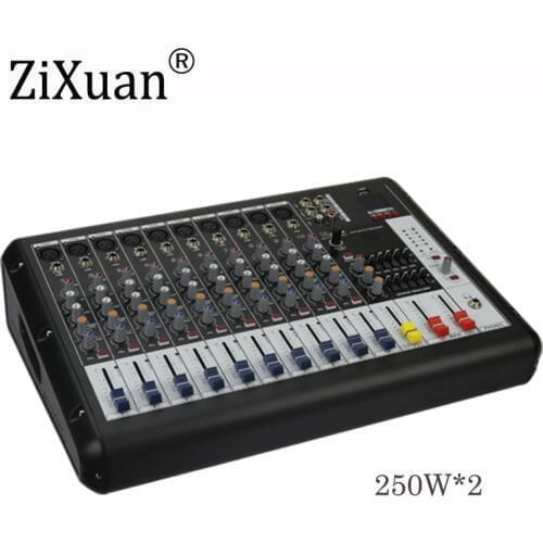 10 Channels Powered Mixer Amplifier Digital Audio Mixing Console Amp with 48V Phantom Power USB Slot