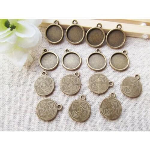 100pcs Antique Silver/Antique bronze Round Base Setting Bezel Tray Bezel Pendant Charm/Finding,fit 12mm Round Cabochon/Cameo