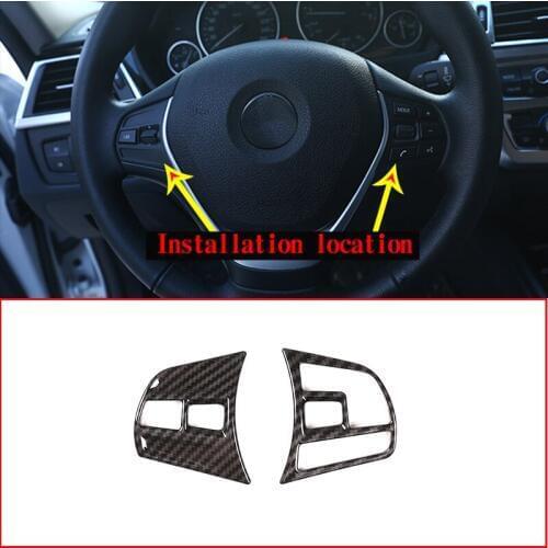 2 Pcs For BMW 3 4 Series F30 F32 F33 F34 GT 2014-2018 Carbon Fiber ABS Car Steering Wheel Button Frame Trim Accessories