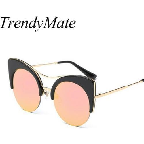 2018 Fashion Sexy Round Cat Eye Sunglasses Gradient Pink Big Frame Ladies Sun Glasses for Women Large Size Luxury Oculos 717M