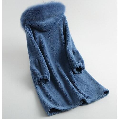 2020 Womens Coat Thick Wool Coats Real Fox Collar Hooded Long Winter Jacket Women Natural Mink Fur Pocket 18039