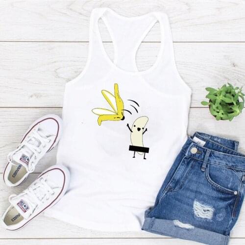 2021 Casual Banana Printed Funny Tanks Tops Summer Tops for Women Sexy Sleeveless Slim Short Tanks Ladies Vest Clothes