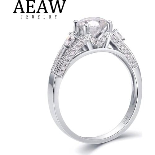 AEAW 14K White Gold 1ct 6.5mm DF Color Wedding Gift Ladies Moissanite Engagement Ring