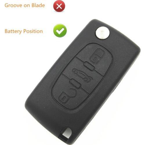 3 Buttons Replacement Flip Key Case Blank Shell Trunk Button with Battery Place No Groove at Blade For Citroen C4 c4l c3 c2 c5