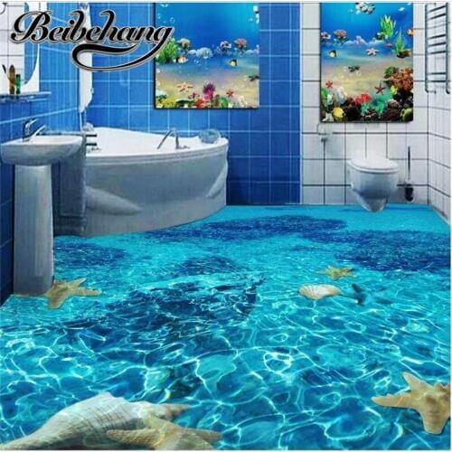 Beibehang Customized waterproof anti-skid Beach floor murals in wall stickers 3D floor for living room PVC floor self-adhesive