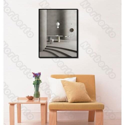 Nordic Style Canvas Painting Poster an Empty and Simple House with a Little Lamp for Living Room Bedroom Restaurant Decoration