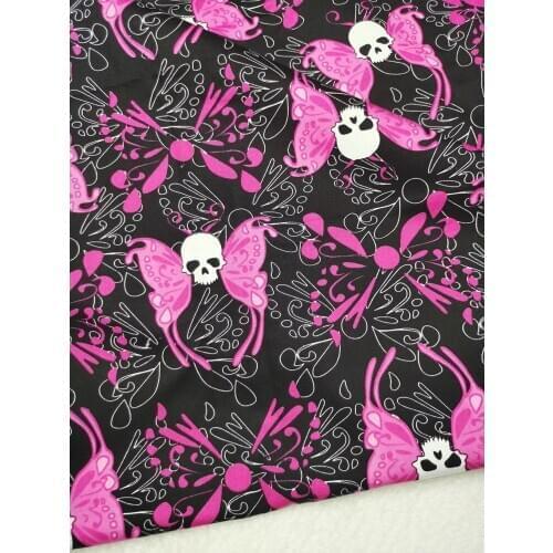 Flying Black Rose Pink Butterfly Skull Cotton Satin Fabric Patchwork Printed Quilting Sewing Material Bundle DIY Textile Tissue