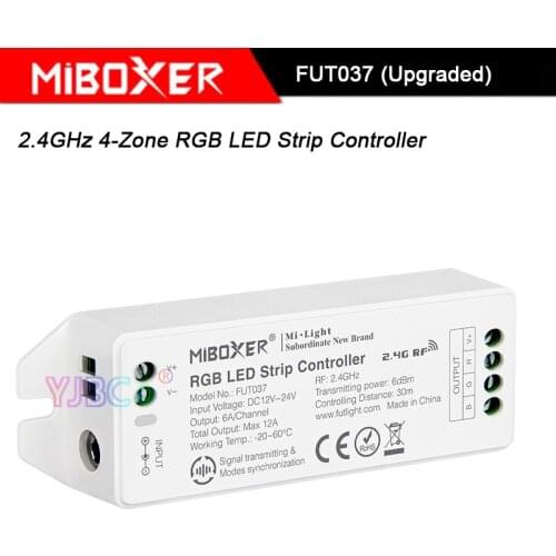 Miboxer 2.4GHz 4-Zone RGB LED Strip light Controller,FUT037 (Upgraded) DC12V~24V RGB led lamp tape dimmer